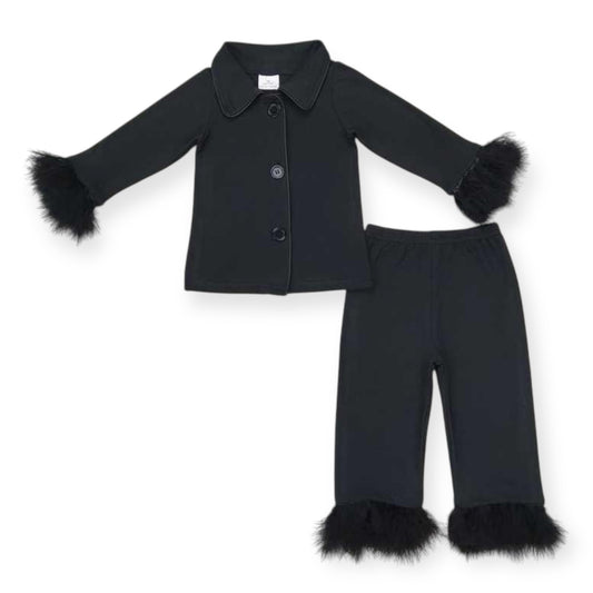 Black Fur Solid Colored Mommy + Mini Matching PJ’s