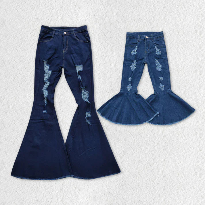 Mommy + Me Darker Distressed Denim Flares