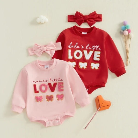 Mama’s Little Love Embroidered V-Day Onesie