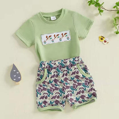 Embroidered Multi Duck Print 2-Piece Short Set