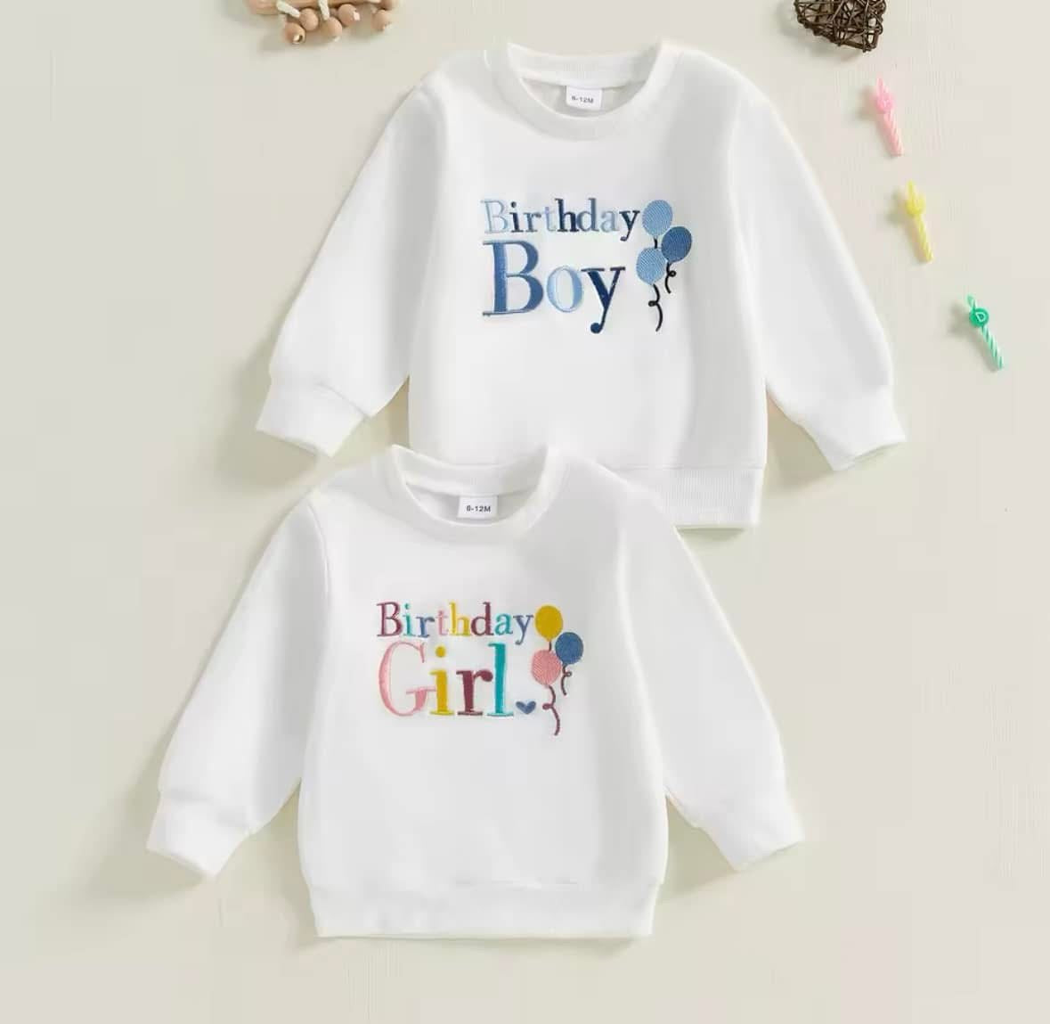 Birthday Girl & Boy Embroidered Balloon Pullovers