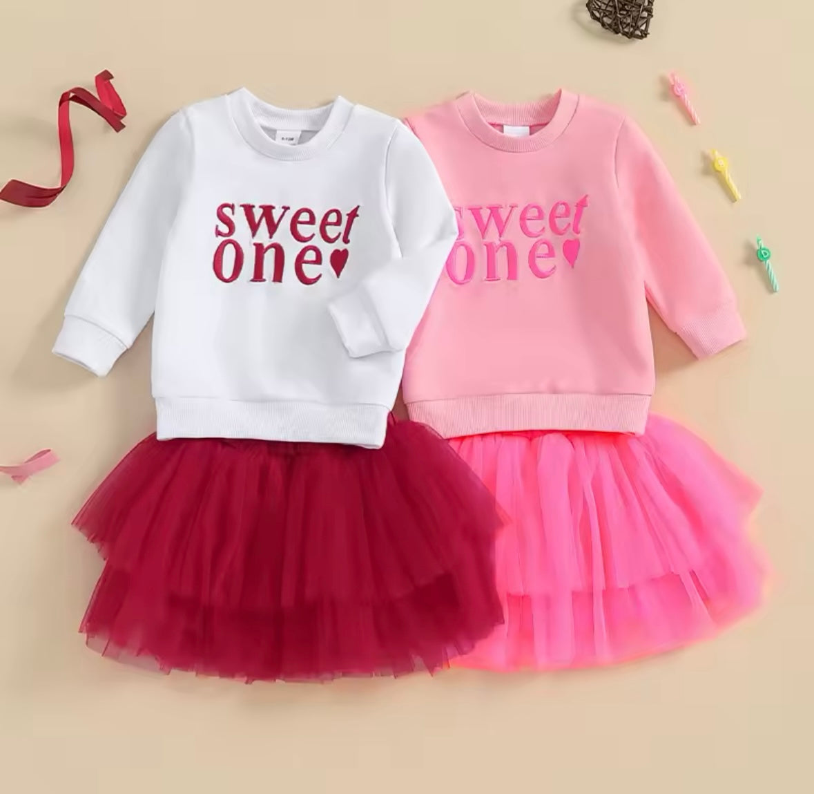 Sweet One 2-Piece Ruffled Mesh Tulle Skirt Set