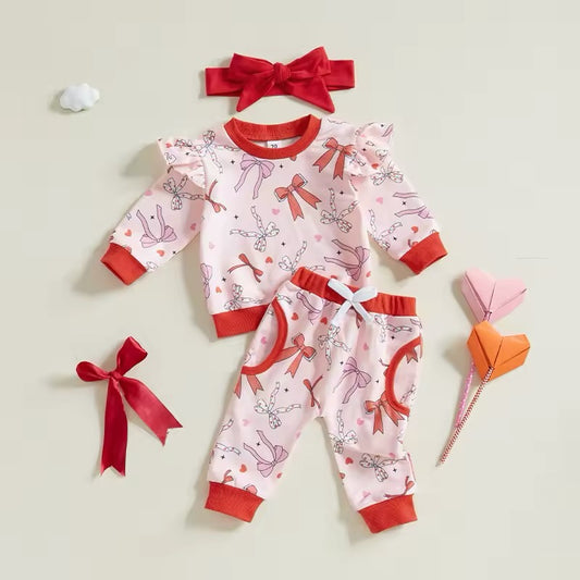 Red & Pink Multi Bow Print Jogger Set