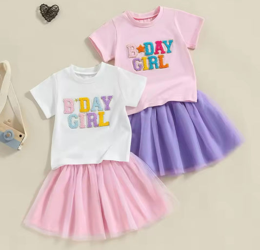 B-Day Girl 2-Piece Mesh Tulle Skirt Set (Short Sleeved)