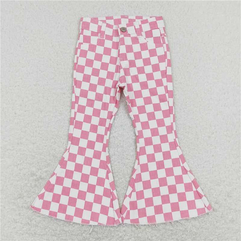 Pink & White Checkered Bell Bottoms