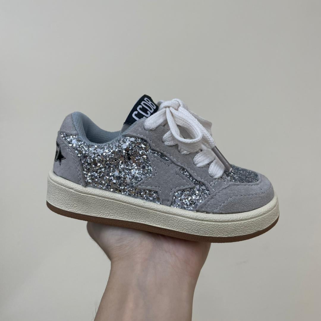 Gray & Silver Sequin High Qualiy Star Sneakers