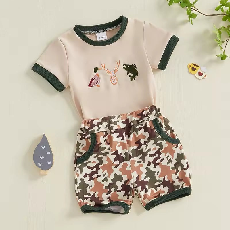 Embroidered Multi Duck Print 2-Piece Short Set