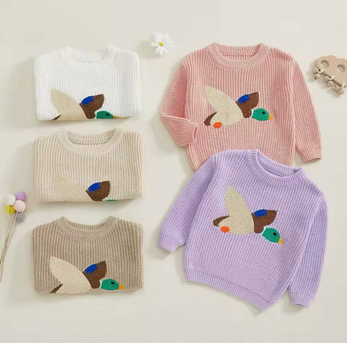 Solid Colored Embroidered Mallard Duck Sweaters