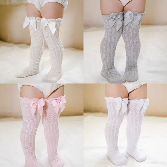 Aurora Knit Solid Colored Bow Stockings