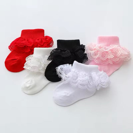 Solid Colored Ruffled Lace Infant Socks