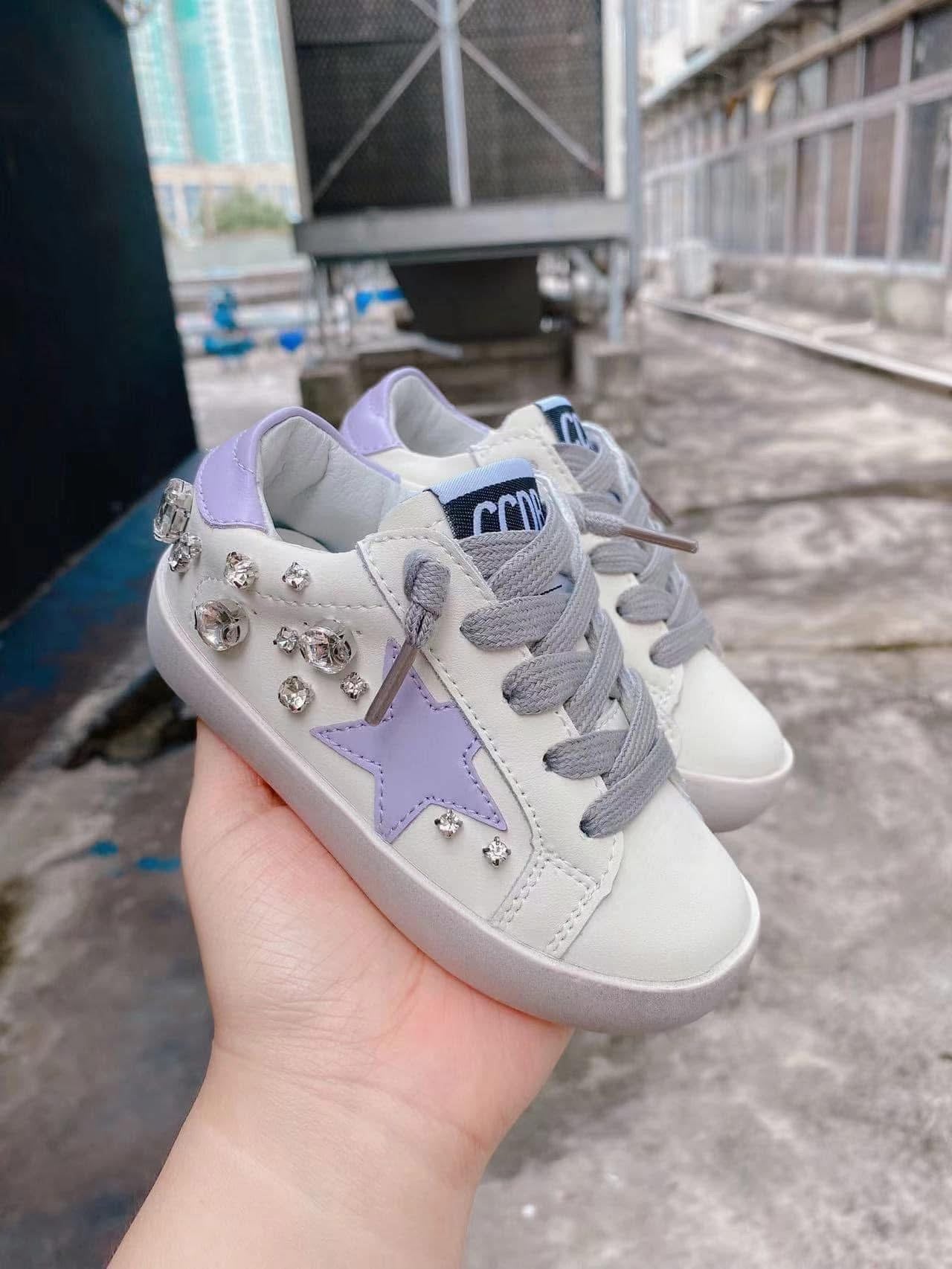 Purple & White Bejeweled Star Sneakers