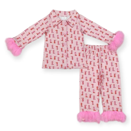 Pink Multi Print Cowgirl Boots Mommy + Mini Pajama Set