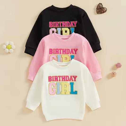 Birthday Girl Chenille Lettered Pullover