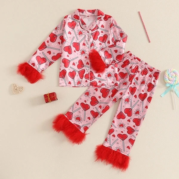 Valentine’s Day Heart Sucker Silk PJ Set