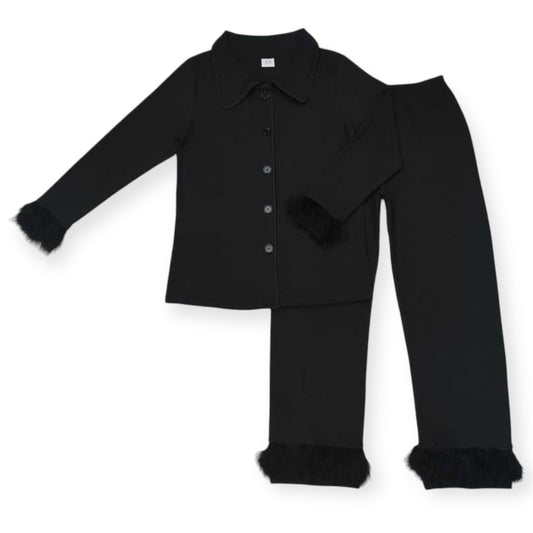 Black Fur Solid Colored Mommy + Mini Matching PJ’s (Mama)