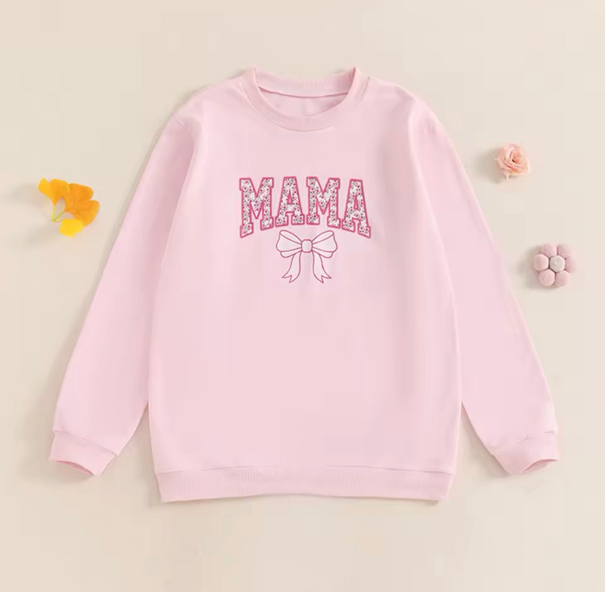 Mama + Mini Embroidered Top Pink Bow Pullovers (Mama)