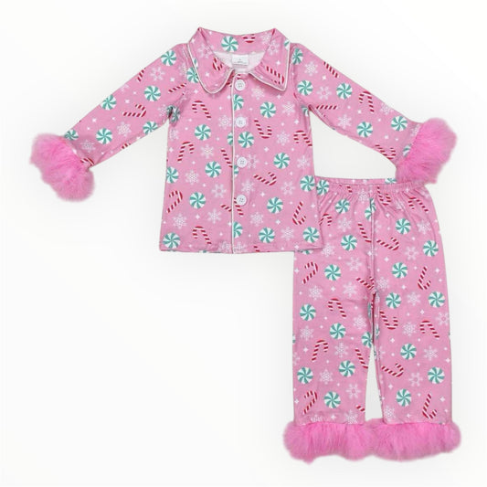 Candy Cane Swirl Mommy + Me Pink Matching PJ Set