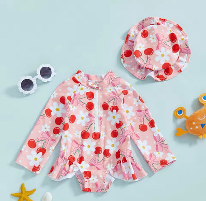 Cherry, Strawberry & Daisy Print Ruffled Swimsuits