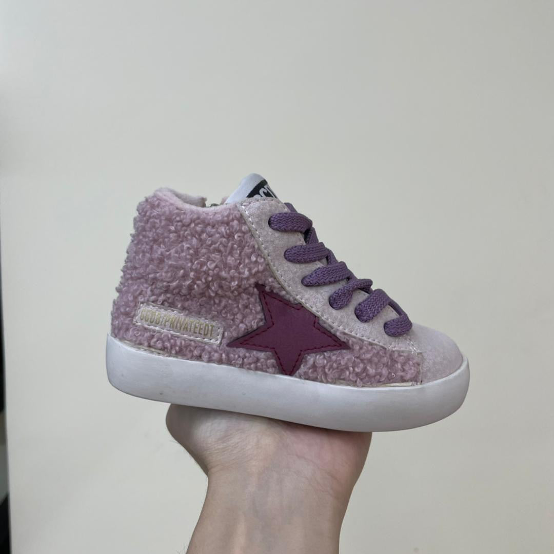 Pink & Purplish Fur High Top Star Sneakers