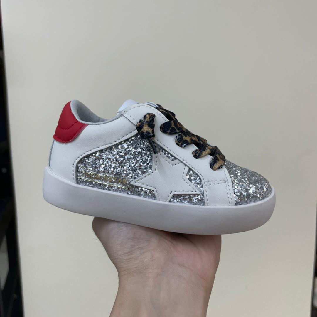 Silver Sequin, Red & Leopard Laced Star Sneakers