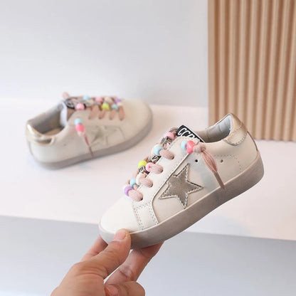 Gold & White Beaded Star Sneakers