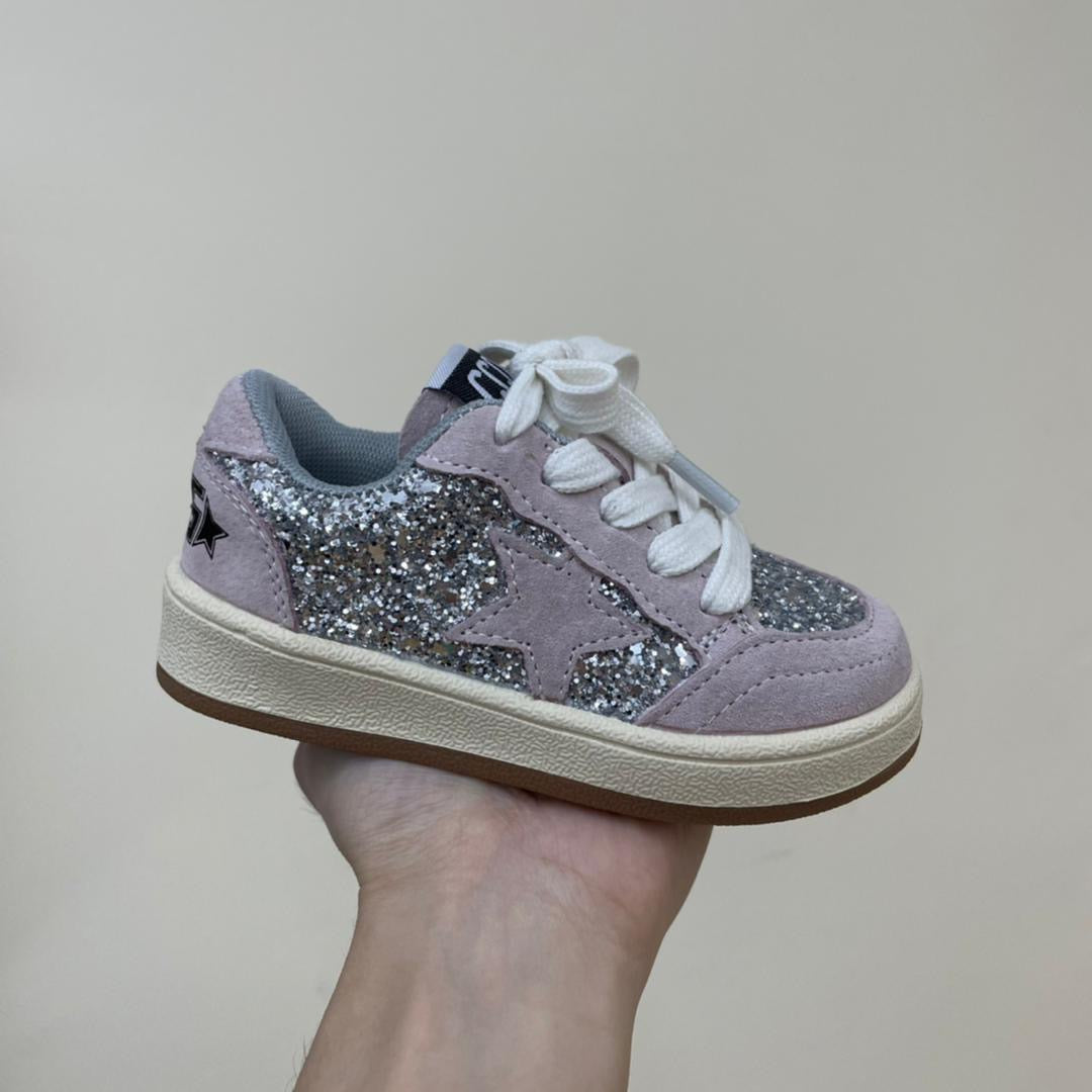 Light Pink & Silver Sequin High Qualiy Star Sneakers