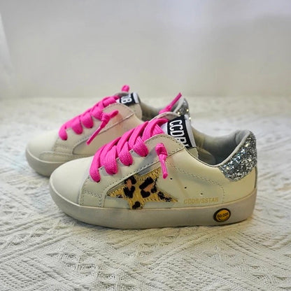 Leopard Sequin Star Sneakers w/ Hot Pink Laces