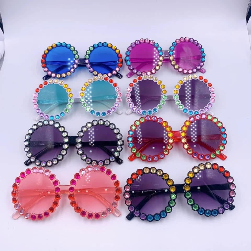 Rainbow & Silver Diamond Round Sunglasses