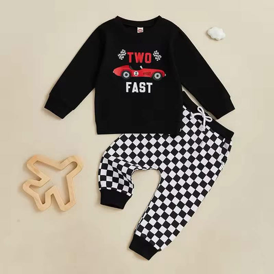 Two Fast B&W Checkered Jogger Set