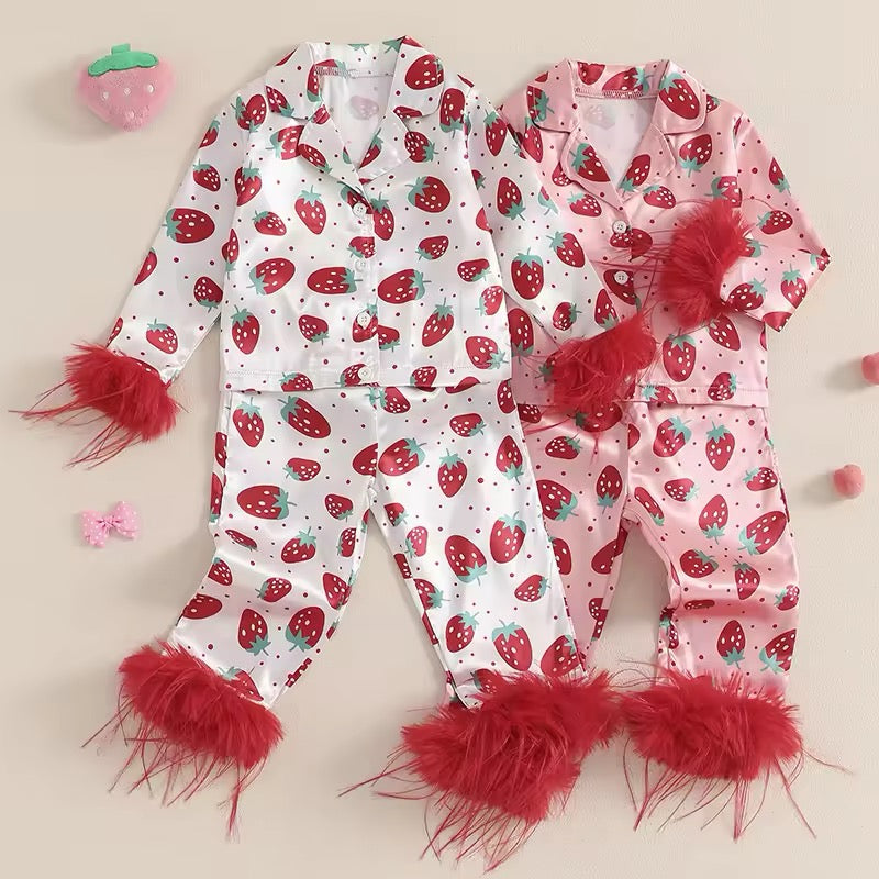 Pink, White + Red Strawberry Silk PJ Set