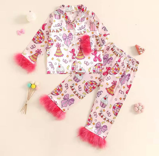 2-Piece Birthday Disco Party Silk Fur Pj’s