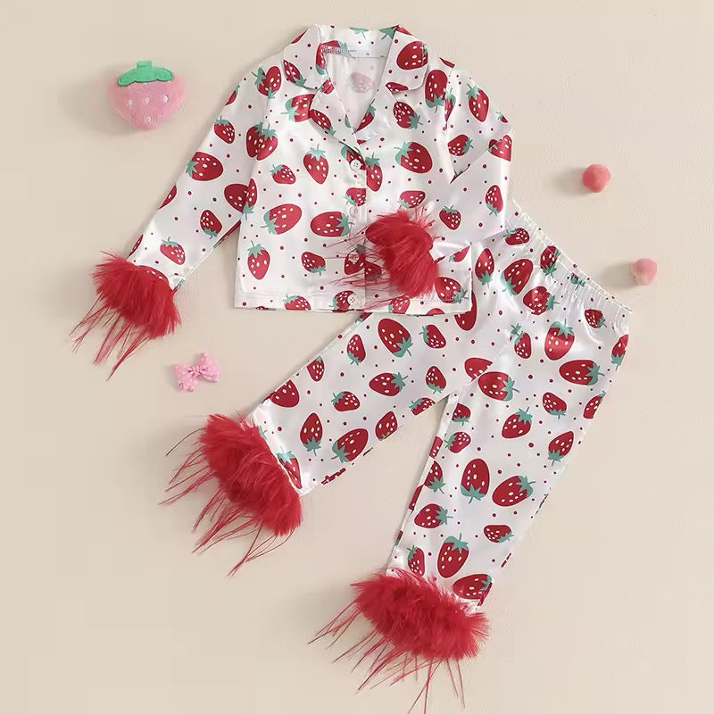 Pink, White + Red Strawberry Silk PJ Set