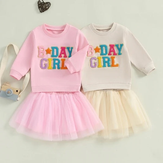 B-Day Girl 2-Piece Mesh Tulle Skirt Set (Long Sleeved)