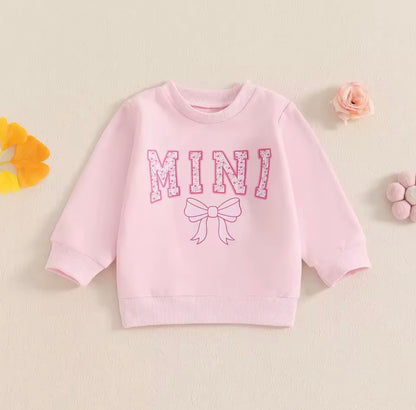 Mama + Mini Embroidered Pink Bow Pullovers (Mini)