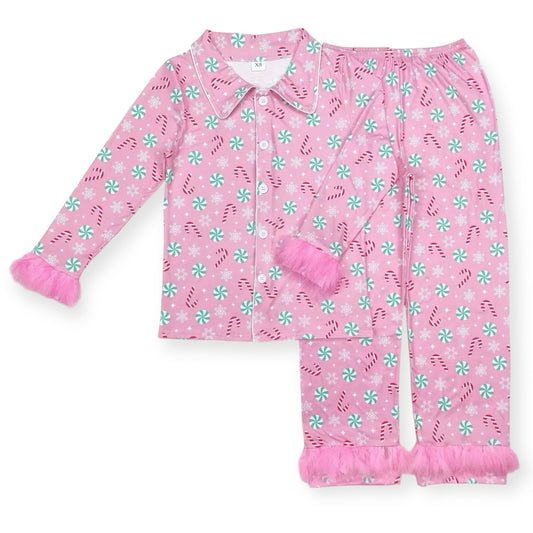 Candy Cane Swirl Mommy + Me Pink Matching PJ Set (Mama)