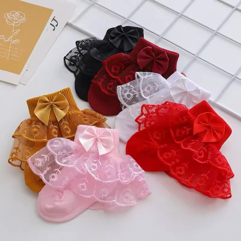 Millie Double Lace Must Have Bow Infant Socks